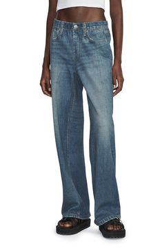 rag & bone Miramar Trompe L'Oeil Printed Denim Low Rise Wide Leg Pants | Nordstrom Sweatpant Jeans, Pants Nordstrom, Maxi Skirt Pattern, Japan Outfits, Style Wide Leg Jeans, Wide Leg Linen Pants, Printed Denim, Pull On Pants, Rag & Bone