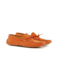 Men's Orange Suede Driving Loafers Mens Driving Loafers, Driver Shoes, Shoes Orange, Botas Chelsea, Moccasins Style, Custom Made Shoes, Driving Moccasins, Driving Loafers, Shoe Tree