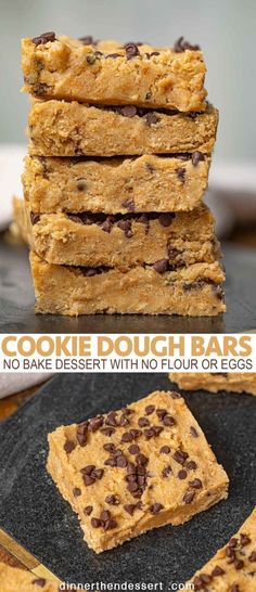 cookie dough bars stacked on top of each other