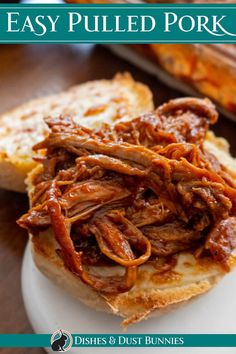 pulled pork sandwich on toasted bread with barbecue sauce