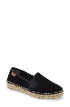 This espadrille-style slip-on sneaker outfitted with elastic gore insets brings an earthy feel to casual ensembles with a jute-wrapped platform. Style Name:Toni Pons Aran Espadrille Slip-On Sneaker (Women). Style Number: 6211389. Espadrilles Style, Chanel Espadrille, Sneakers Outfit, Flat Espadrille, Women Style, Womens Shoes Sneakers, Black Suede, Women's Shoes, Slip On Sneaker