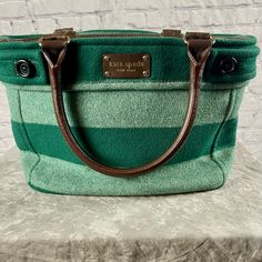 Pristine Condition Kate Spade Beantown Wool Qunn Handbag Decadent Fall Classic Fleece / Wool Very Spacious: Measures Approx 14.5” W 14” Tall 4.75 A Rare Handbag Built To Last Interi And Exterior Have Love Marks Checks Check All Photos Please Rare Handbags, Kate Spade Bags, Kate Spade Bag, Green Stripes, Kate Spade New York, Shoulder Bags, Kate Spade, Checks, Bag Lady