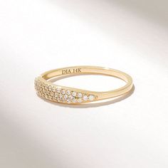 Minimalist Curve Features * Made to Order. * Gold KT: 10K, 14K, 18K * Custom Gold Color: Rose Gold, Yellow Gold, White Gold * Diamond Color- Clarity: G color SI clarity (excellent ideal cut) * Total Ctw: 0.14 ctw * Width of Band: 1.30MM * Thickness of Band: 1.20MM * Ready to Ship in 5-7 Business Days ▶ Want to find out more? Check out my shop https://etsy.me/3pTGOqE I hope you enjoy my designs as much as I enjoyed creating them for you! ★ ★ ★ Each order will be beautifully packaged for gift givi 14k Yellow Gold Pave Setting Signet Ring, 14k Yellow Gold Signet Ring With Pave Setting, 14k Gold Stackable Rings With Pave Setting As Gift, Formal 14k Gold Signet Ring With Pave Setting, Dazzling 14k Gold Cluster Ring With Pave Setting, 14k Gold Cluster Ring With Pave Setting For Anniversary, Elegant 14k Gold Stackable Rings With Pave Setting, 14k Gold Diamond White Signet Ring With Pave Setting, 14k Gold Diamond White Stackable Rings With Pave Setting