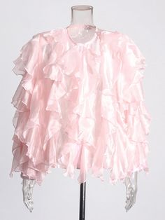 Ruffled Round Neck Chiffon Top Spring Organza Blouse With Ruffles, Flowy Chiffon Blouse With Ruffles, Pink Party Blouse With Ruffle Hem, Chiffon Top, Chiffon Tops, Tankini, Round Neck, Chiffon, One Piece