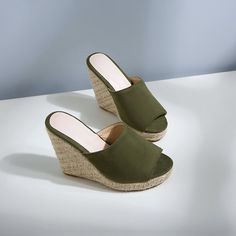 Cata Women's Platform Sandal With Wedges | Ultrasellershoes.com – Ultra Seller Shoes Green High Heel Mules For Summer, Comfortable Summer Mules With Round Toe, Fabric Round Toe Heels For Beach, Green Closed Toe Heels For Vacation, Fabric Platform Sandals With Closed Toe, High Heel Suede Wedge Sandals For Summer, Closed Toe Fabric Wedge Sandals For Vacation, Fabric Wedge Sandals With Cushioned Footbed And Round Toe, Green Synthetic Casual Mules