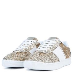 Pump it up with glitters. Sneakers can make your look cuter when you style them with something fun. #sneaker #goldsequin #sneakerlove Metallic Glitter Lace-up Sneakers, Trendy Gold Low-top Sneakers, Trendy Synthetic Sneakers With Glitter Print, Casual Metallic Sneakers With Glitter, Casual Metallic Glitter Sneakers, Gold Low-top Sneakers With Glitter Accents, Metallic Low-top Sneakers With Glitter Accents, Trendy Gold Sneakers For Party, Trendy Synthetic Sneakers With Glitter Accents