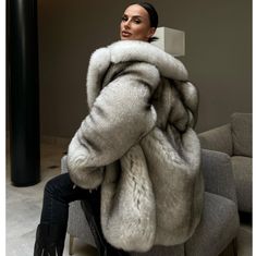 Women's Real Silver Fox Fur Coat Warm Thick Full Pelt Jacket Luxury Fur Overcoat | eBay Elegant Hooded Fur Coat For Fall, Luxury Long Coat For Fall, Luxury Outerwear For Cold Weather And Fall, Luxury Outerwear For Cold Weather In Fall, Luxury Winter Outerwear, Luxury Long Sleeve Outerwear For Fall, Luxury Long Sleeve Fall Outerwear, Luxury Oversized Outerwear For Fall, Luxury Oversized Fall Outerwear