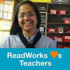 a woman with glasses is smiling and holding a sign that reads, read works teachers