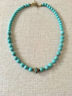 Turquoise Magnesite Necklace, Tibetan Bead Necklace, Turquoise Necklace, Unique Gift, Gift for Her