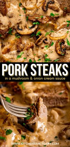 pork steaks in mushroom and onion cream sauce