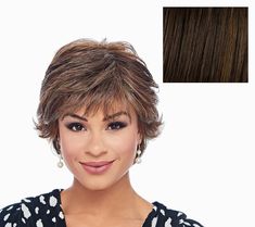 The Hairdo textured flip wig is a layered, cropped shag cut with piecey texture throughout. The layering at the top allows for fullness and volume, while longer pieces at the temple and sides allow you to frame your face with textured flicks or sweep them back. Choppy, razor-cut pieces at the nape add a modern flair and a head-hugging contour.  The cap is designed with resilient stretch lace material that molds to the shape of the head for a comfortable, custom-like fit. And because it's made with heat-friendly Tru2Life synthetic hair, the wig can be curled or straightened using thermal styling tools, depending on your desired look.  How do I use it: First, remove the wig from the packaging and give it a good shake to loosen up the style. If your hair is short, simply comb it back. For mid Shag Cut, Best Shakes, Lace Material, Wig Cap, The Temple, Styling Tools, Stretch Lace, Synthetic Hair, Pin Up