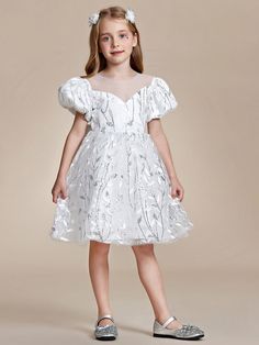 Add a touch of cuteness and elegance to your special day with our sparkling A-line flower girl dress. Featuring puffy sleeves, an A-line skirt with shimmering sequins, and delicate lace appliques, this dress is perfect for any occasion. The charming bow on the waist adds an extra touch of cuteness. Your little flower girl will steal the show in this adorable dress! Shop now for the perfect flower girl outfit. Fit: Please refer to size chart. Closure: It is concealed a zipper up the back. Underga Centrepiece Wedding, Flower Girl Outfit, Wedding Centrepiece, White Flower Girl Dresses, Line Flower, Wedding Dresses For Girls, Puffy Sleeves, Flower Girl Dress, Dream Wedding Dresses