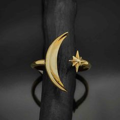 Bronze Adjustable Moon and Star Ring - Poppies Beads n' More Celestial Design, Moon And Star Ring, Gold Chain With Pendant, Ultra Feminine, Bronze Ring, Moon Ring, Linking Rings, Monogram Jewelry, Mini Charm