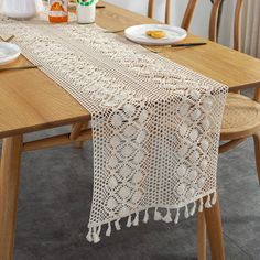 PRICES MAY VARY. Cotton 🎁Size/Material: 10x72in size, compatible with most tables, the lace tablecloth is made of natural cotton thread, light and soft. 🎁Unique Desing: Delicate beige wave table runner boho with special braided shape design and fringe finish is very beautiful, reusable and suitable for most people's home style! 🎁Application Scenario: Macrame table runner is suitable for home decor, wedding gifts, boho themed party, country wedding, bridal/baby shower, autumn decoration, chris Farmhouse Dining Table Decor, Boho Table Runner, Macrame Table, Macrame Table Runner, Lace Table Runners, Boho Farmhouse, Lace Table, Lace Tablecloth, Farmhouse Dining Table