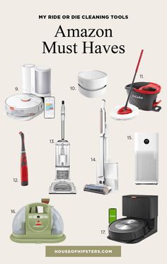 an advertisement for the amazon must haves product line, including vacuums and other household items