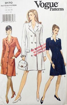 two women's coats and one woman's dress are shown in this sewing pattern