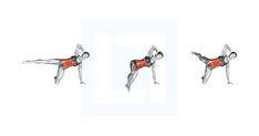 three different views of the same person doing exercises with their arms and legs, one showing an