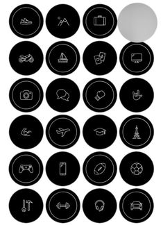 black and white circles with different icons on them