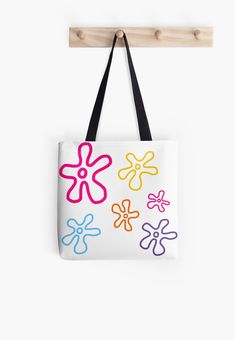 Soft polyester canvas shopping bag with edge-to-edge print on both sides. Fully lined for extra strength. Three sizes to choose from. who lives in a pineapple under the sea? Spongebob Flowers, Paint Tote Bag, Painted Canvas Bags, Bag Painting, Flowers Tote Bag, Pineapple Under The Sea, Flowers Tote, Painted Tote, Canvas Shopping Bag