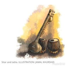 two musical instruments sitting next to each other on top of a white background with the words star and tabla illustration - jamal kurshipid