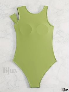 Bjux - Womens Asymmetric Shoulder Detail One Piece Swimsuit - Stretchy, Solid Olive Green - High Cut Bathing Suit - Simple, Stylish Swimwear & Clothing Swimwear Outfit, High Cut, Bathing Suit, One Piece Swimsuit, Bathing Suits, Olive Green, Off The Shoulder, Collar Styles, One Piece