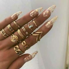 Fashion Gold Jewelry Ring Set For Women Set Of 11 Rings Material: Zinc Alloy Nickle And Lead Free Mary Heart, Waterfall Incense, Midi Ring Set, Casual Rings, Boho Crystal, Knuckle Ring, Silver Ring Set, Color Flower, Set Jewelry