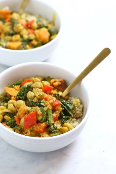 two bowls filled with different types of food