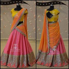 Indian Sari Dress, Saree Blouse Neck Designs, Lehnga Dress, Lehenga Blouse Designs, Half Saree Designs