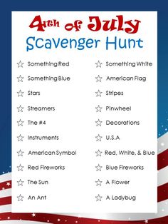 the fourth of july scavenger hunt is on display in front of an american flag