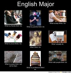 an english major poster with pictures of people and books on it's black background