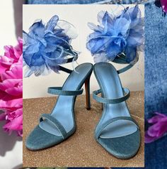 Our Blue Denim Flower Heel is the perfect shoe for summer! The denim material makes it ideal for casual wear or for adding an extra flair to any outfit. With a 4-inch heel that elegantly wraps around your foot, these shoes are a must-have for your wardrobe. Levi Style, Heels Floral, Wrap Around Heels, Flower Heels, Denim Heels, Floral Heels, Denim Flowers, Women Heels, Open Toe Heels