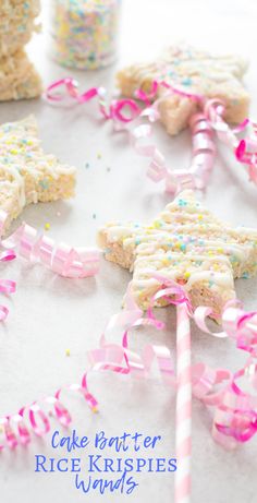 cake batter rice krispies with sprinkles and candy canes on the table