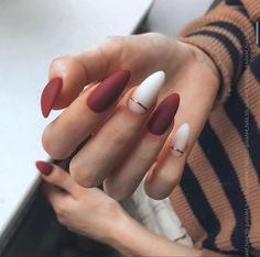 Shiny Nails Designs, Simple Fall Nails, Maroon Nails, Simple Gel Nails, Almond Nails Designs, Almond Acrylic Nails, Short Acrylic Nails Designs