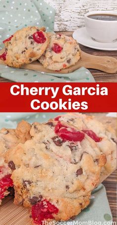 cherry garcia cookies are stacked on top of each other