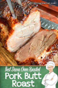 So juicy, tender and succulent, this easy recipe for oven roasted pork butt is sure to please. Pork Roast Recipes Oven, Oven Roasted Pork Loin, Oven Roasted Pulled Pork, Oven Roasted Pork, Roast Dinner Recipes, Pork Meals, Pork Shoulder Recipes