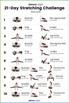 the 21 day stretching challenge is shown in this poster