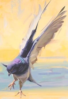 a painting of a bird flying in the air