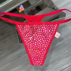 New With Tags Victoria’s Secret Shine Shiny V String Embellished With Beautiful Crystals Available In Many Sizes Color : Red Beautiful Crystals, Bras And Panties, Crystal Rhinestone, Women's Intimates, Victoria’s Secret, Victoria's Secret, Crystals, Tags, Red