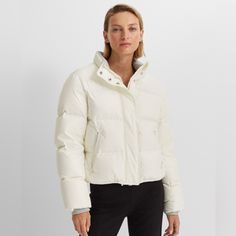 Club Monaco Cropped Down Puffer Jacket Size Medium Color Code Is Buttercream Excellent Condition