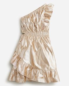 Glamorous Gold One Shoulder Party Dress, Glamorous Gold One-shoulder Party Dress, One Shoulder Gold Mini Dress For Party Season, Gold One-shoulder Mini Dress For Party Season, Glamorous Gold Off-shoulder Dress, Glamorous Off-shoulder Gold Dress, Chic Metallic One-shoulder Dress, One-shoulder Metallic Dress For Parties, Chic Gold One-shoulder Mini Dress