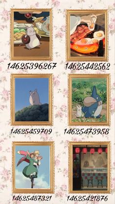 an image of some cartoon characters on a wall with numbers and pictures above them in different frames