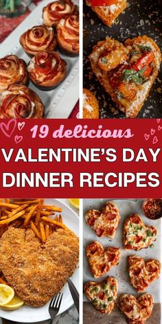 19 Valentine’s Day Dinner Ideas and 4 photos of different valentines day-themed recipes (heart shaped food and rose-shaped muffins) Easy Romantic Dinner For Two, Unique Dinner Ideas, Easy Romantic Dinner, Family Valentines Dinner, Romantic Dinner Ideas, Dinner Ideas For Two, Unique Dinner, Easy Pasta Dinner