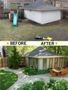 before and after pictures of a backyard makeover