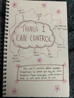 a notebook with writing on it that says things i can control