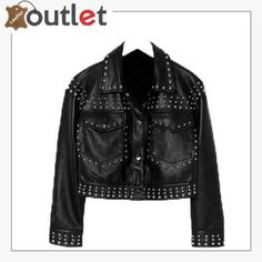 Black Cropped Leather Silver Studded Jacket Julie Molina, Tell Me About It Stud, Nye 2024, Leather Shacket, Leather Shirt Jacket, Faux Leather Shirt, Studded Leather Jacket, Jackets Casual, Designing Ideas