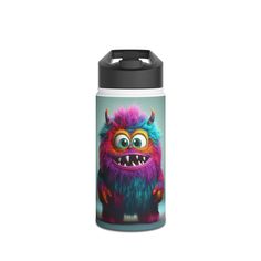 thermos bottle with an image of a furry monster on it's side