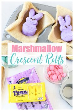 marshmallow crescent rolls with the words marshmallow crescent rolls in front of them