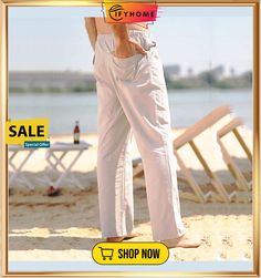 Men's Linen Pants Trousers Summer Pants Beach Pants Drawstring Elastic Waist Plain Breathable Soft Casual Daily Holiday Linen / Cotton Blend Fashion Streetwear Black White Micro-elastic Bottoms With Pockets For Beach Season, Beach Season Ankle-length Pants With Pockets, Beach Ankle Pants With Pockets, Beach Ankle-length Pants With Pockets, Summer Leisure Straight Leg Bottoms, Casual Beach Season Pants With Pockets, Straight Leg Pants With Pockets For Beach Season, Vacation Pants With Drawstring, Non-stretch Pants With Pockets For Beach