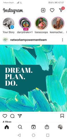 an instagram page with the words dream plan do