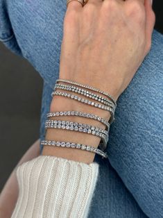 Classic tennis bracelets in all different carat weights. Tennis Bracelet Diamond, Tennis Bracelet, Heavy Metal, Gold Diamond, Tennis, Diamonds, White Gold, Yellow Gold, Bracelet